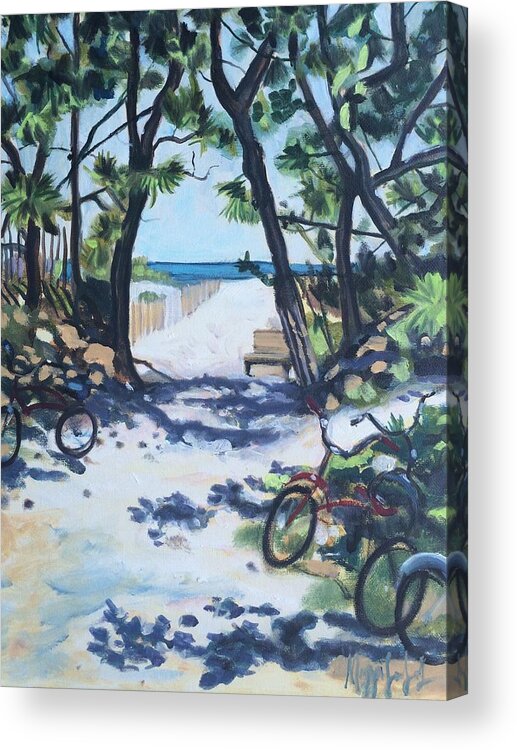 Beach Acrylic Print featuring the painting Bicycle Beach Rehoboth by Maggii Sarfaty