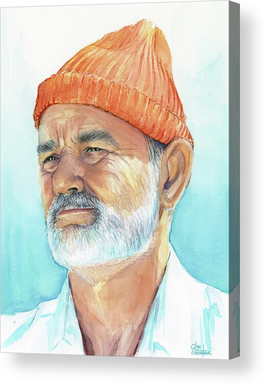 Celebrity Acrylic Print featuring the painting Bill Murray Steve Zissou Life Aquatic by Olga Shvartsur