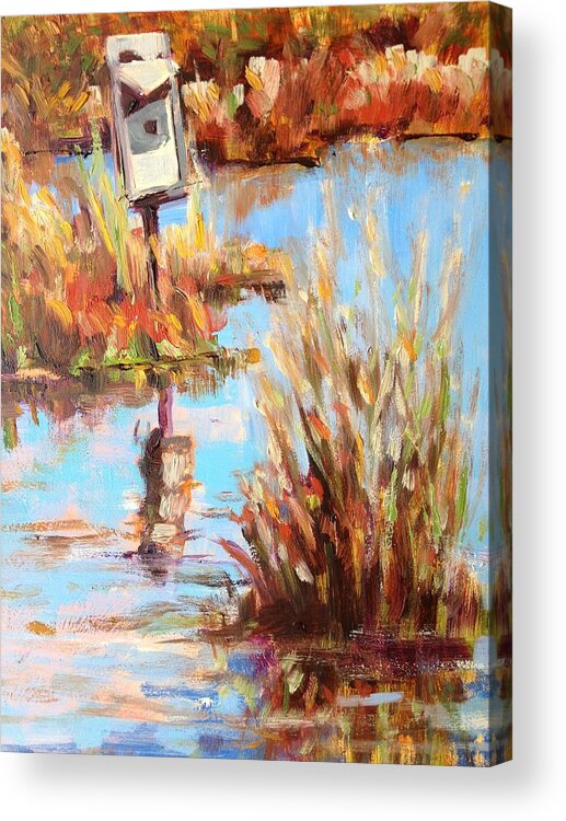 Marsh Acrylic Print featuring the painting Birdbox on the Marsh by Barbara Hageman