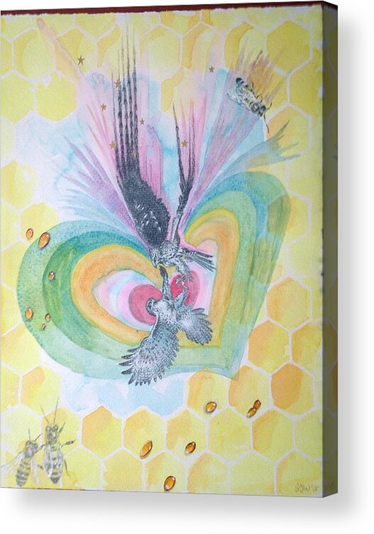 Birds Acrylic Print featuring the painting Birds and Bees by Selena Wilson