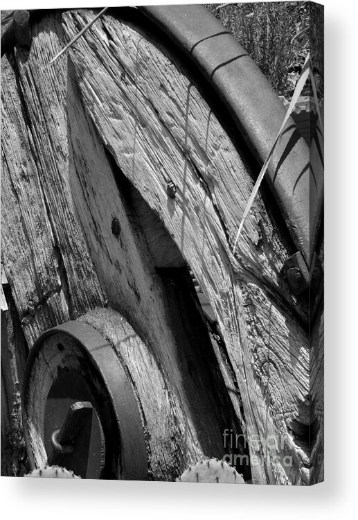 Black Acrylic Print featuring the photograph Black and white wagon wheel 1 by Christy Garavetto