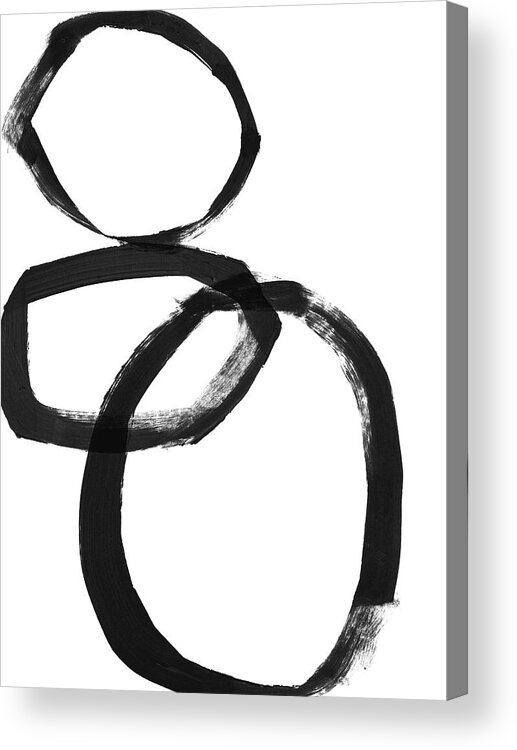 Abstract Acrylic Print featuring the mixed media Black Brushstroke Circles 1- Art by Linda Woods by Linda Woods