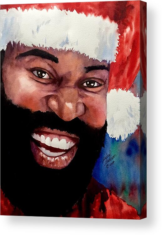 Christmas Acrylic Print featuring the painting Black Santa by Michal Madison