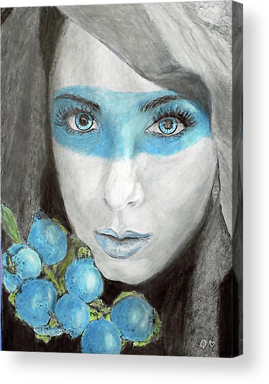 Girl Acrylic Print featuring the drawing Blue Berry Kisses by Quwatha Valentine