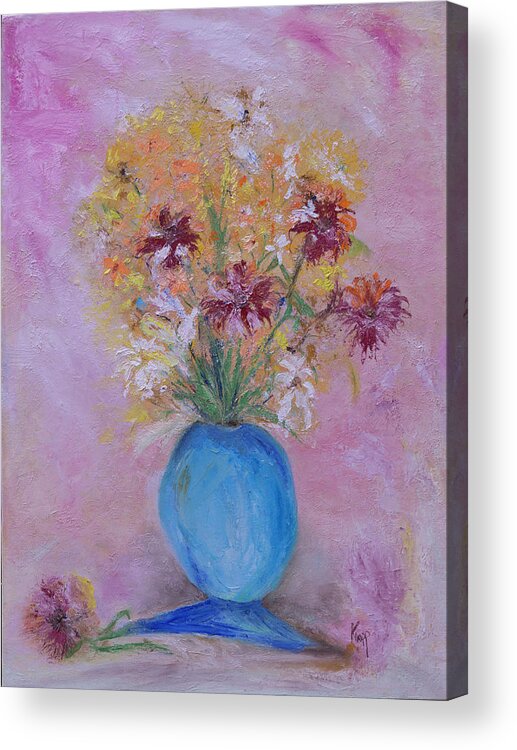 Impressionistist Acrylic Print featuring the painting Blue Vase by Kathy Knopp