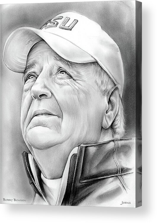 Bobby Bowden Acrylic Print featuring the drawing Bobby Bowden by Greg Joens