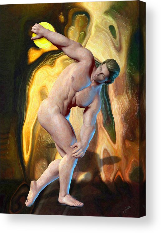 Bodybuilder Acrylic Print featuring the painting Bodybuilder Discobolus by Joaquin Abella