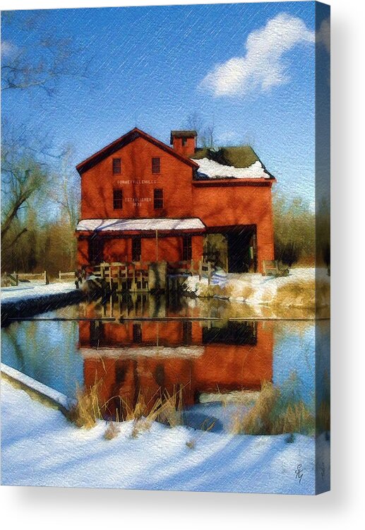Bonneyville Mill Acrylic Print featuring the photograph Bonneyville in Winter by Sandy MacGowan