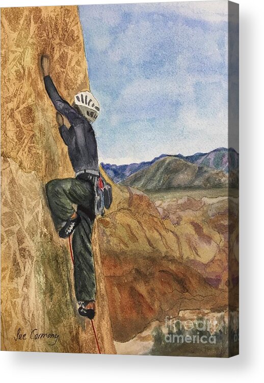 Climbing Acrylic Print featuring the painting Brave Brenda Climbing by Sue Carmony