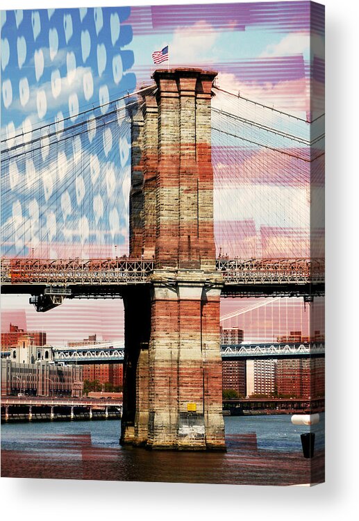 Brooklyn Acrylic Print featuring the photograph Brooklyn Bridge with Stars and Stripes by Adriana Zoon