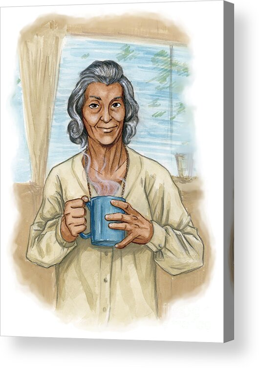 Watercolor Acrylic Print featuring the painting Brother Wolf - Grandmother Issi by Brandy Woods