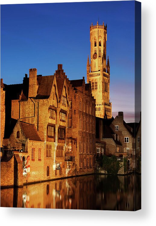 Bruges Acrylic Print featuring the photograph Bruges Belfry at Night by Barry O Carroll