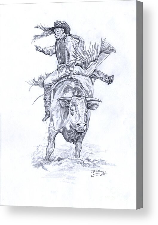 Bull Rider Acrylic Print featuring the drawing Bullrider by Jana Goode