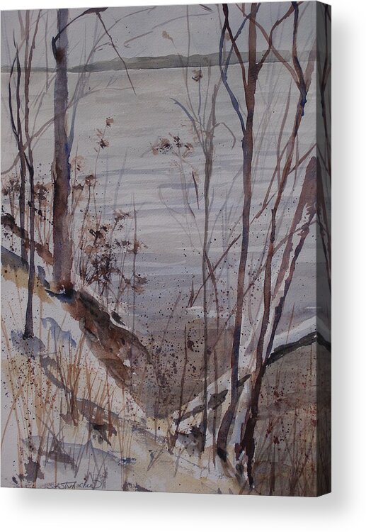 Burt Lake Acrylic Print featuring the painting Burt Lake in Winter by Sandra Strohschein
