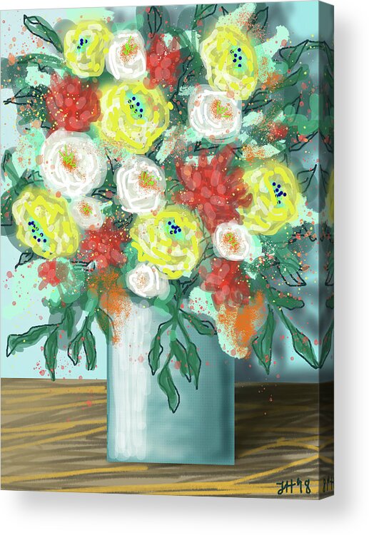 Flowers Acrylic Print featuring the digital art Buttered Popcorn on a Rainy Day by Jean Haynes
