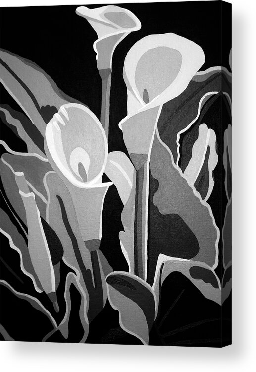 Abstract Acrylic Print featuring the painting Calla Lilies BW by Angelina Tamez