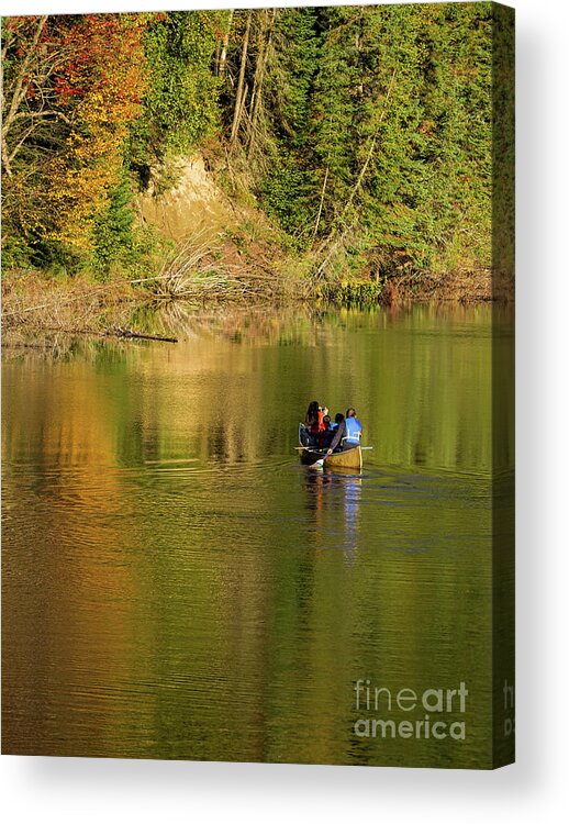 Canoe Acrylic Print featuring the photograph Canoeing In Fall by Les Palenik