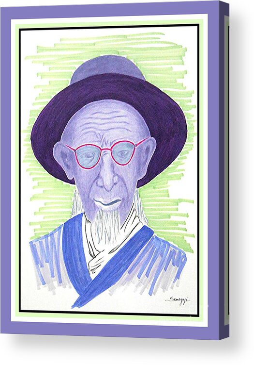 Chinese Acrylic Print featuring the drawing Caretaker, Chinese Palace -- Portrait of Old Asian Man by Jayne Somogy