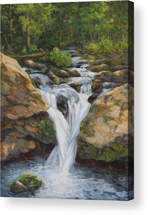 Cascades Stream Acrylic Print featuring the painting Cascades Stream by Guy Crittenden