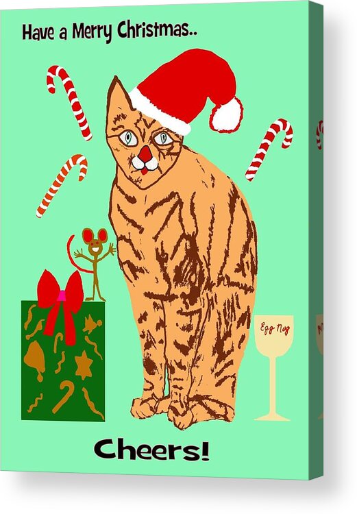 Christmas Acrylic Print featuring the digital art Cat and mouse Xmas II by Laura Smith
