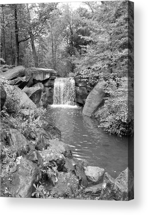 Art Acrylic Print featuring the photograph Central Park Waterfall 2 B W by Rob Hans