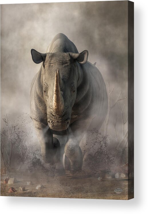  Acrylic Print featuring the digital art Charging Rhino by Daniel Eskridge