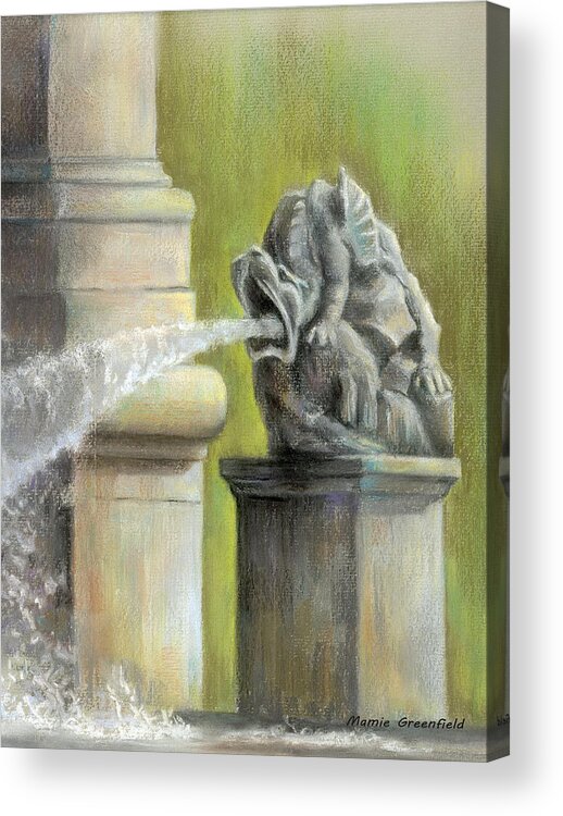 Statues Acrylic Print featuring the pastel Chatsworth Gargoyle by Mamie Greenfield