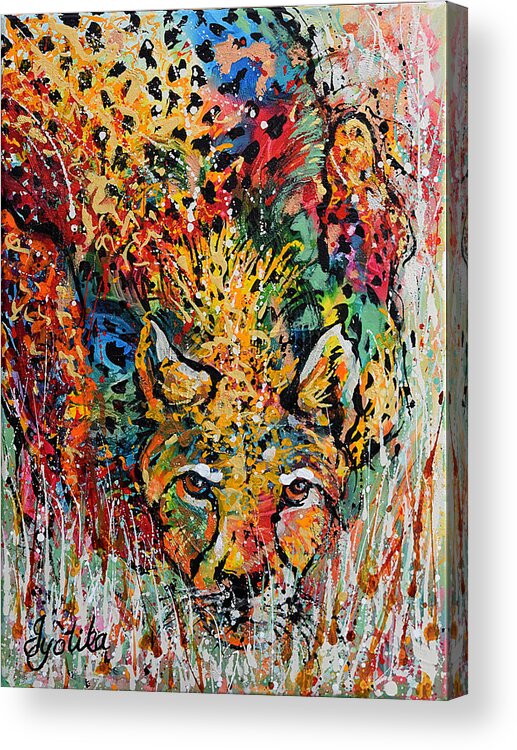 Cheetah Acrylic Print featuring the painting Cheetah Stalking by Jyotika Shroff