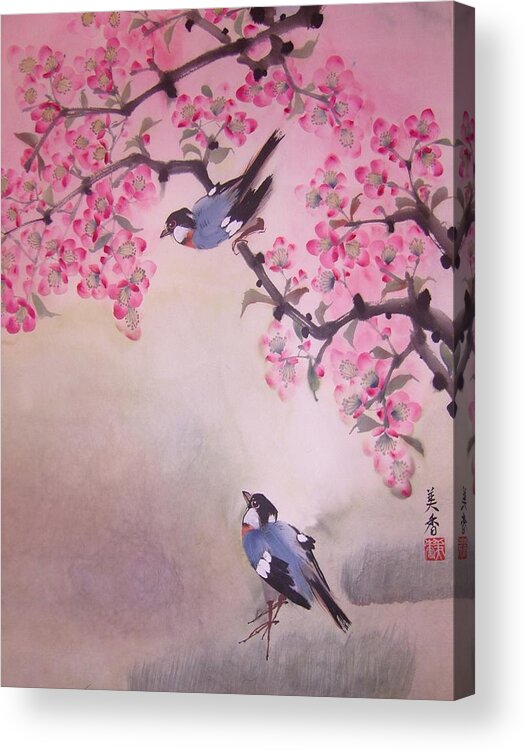 Cherry Tree Acrylic Print featuring the painting Cherry blossom in Spring by Anita Lau