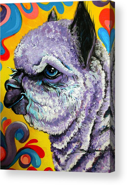 Alpaca Acrylic Print featuring the painting Cheshire Alpaca by Patty Sjolin
