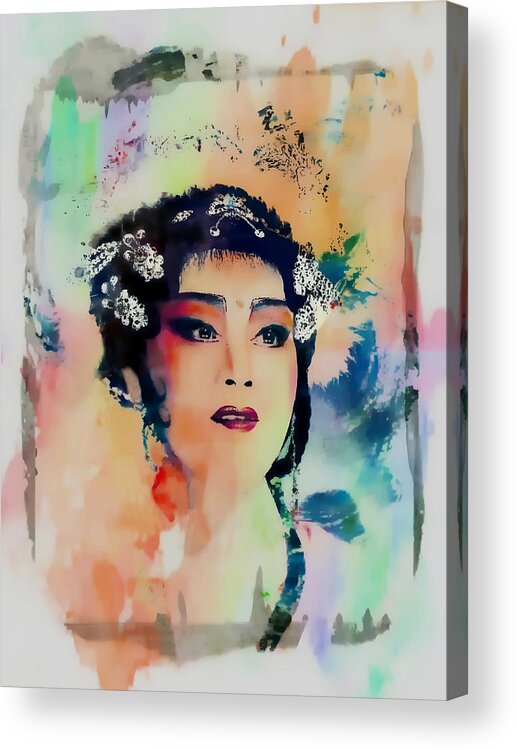 China Girl Acrylic Print featuring the painting Chinese Cultural Girl - Digital Watercolor by Ian Gledhill