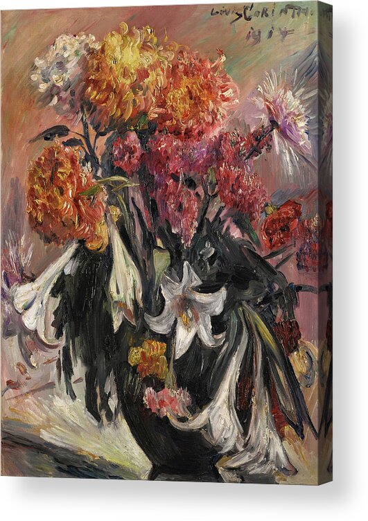 Lovis Corinth Acrylic Print featuring the painting Chrysanthemums and Lilies by Lovis Corinth