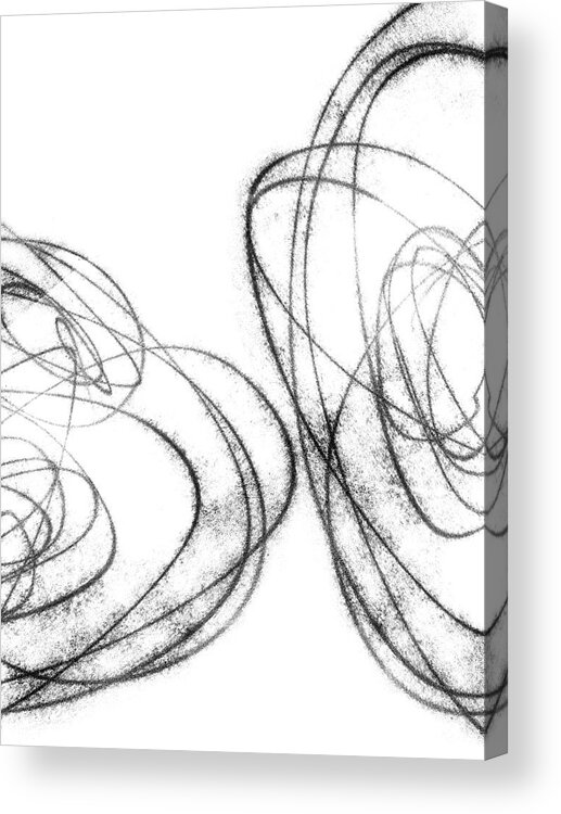 Black And White Acrylic Print featuring the drawing Orbital 2 Black and White Abstract Line Drawing by Janine Aykens