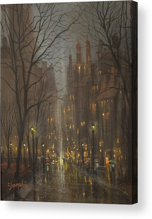 City Rain Acrylic Print featuring the painting City Park by Tom Shropshire