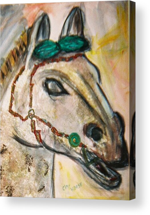 Horse Acrylic Print featuring the painting Clay horse by JuneFelicia Bennett