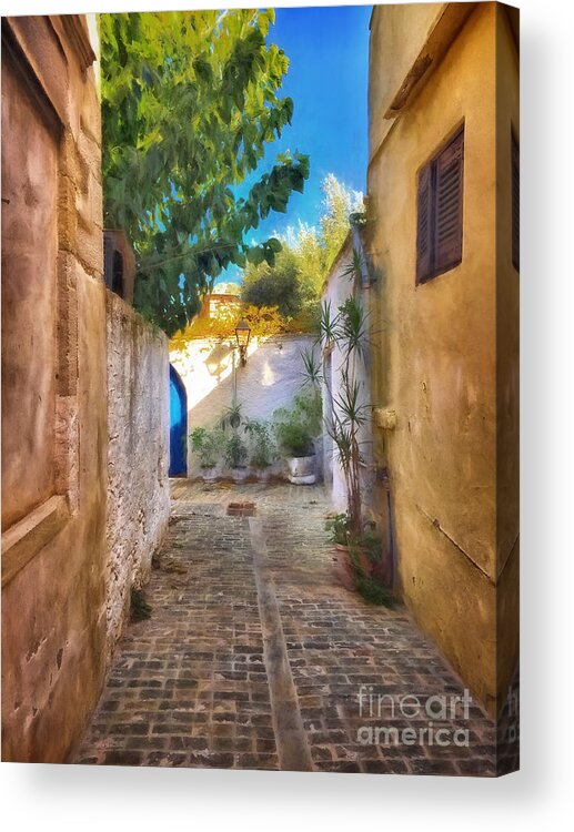 Crete Acrylic Print featuring the photograph Cobblestone Road in Crete by HD Connelly