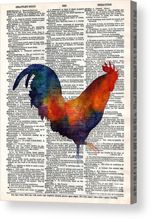 Rooster Acrylic Print featuring the painting Colorful Rooster on Vintage Dictionary by Hailey E Herrera