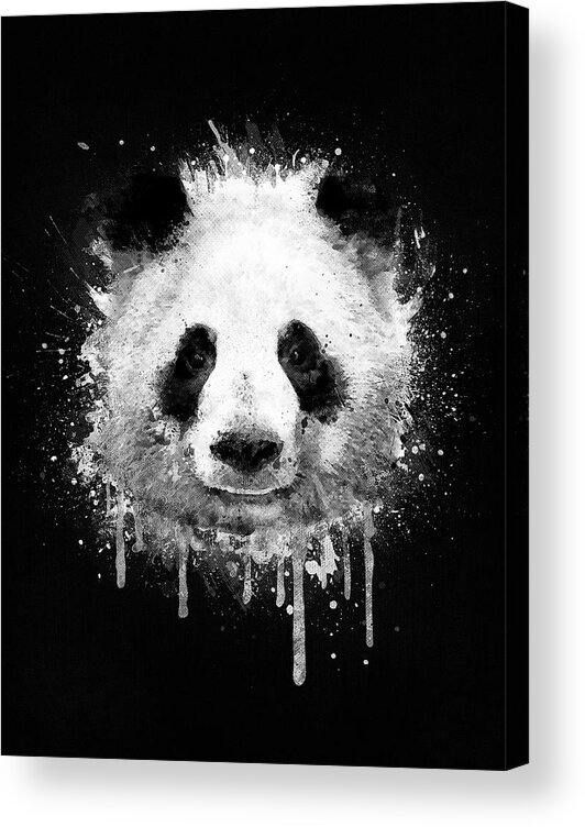 Panda Acrylic Print featuring the digital art Cool Abstract Graffiti Watercolor Panda Portrait in Black and White by Philipp Rietz