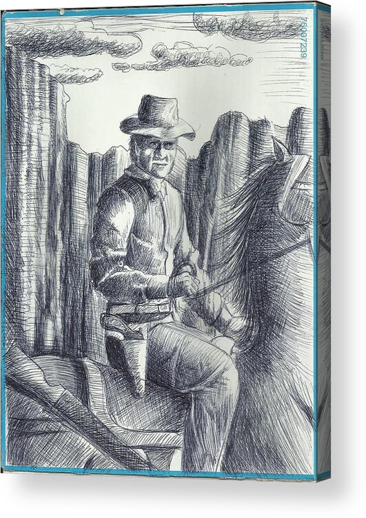 With Memories Of Western Movies Acrylic Print featuring the drawing Cowboy by Ahmed Alrassam