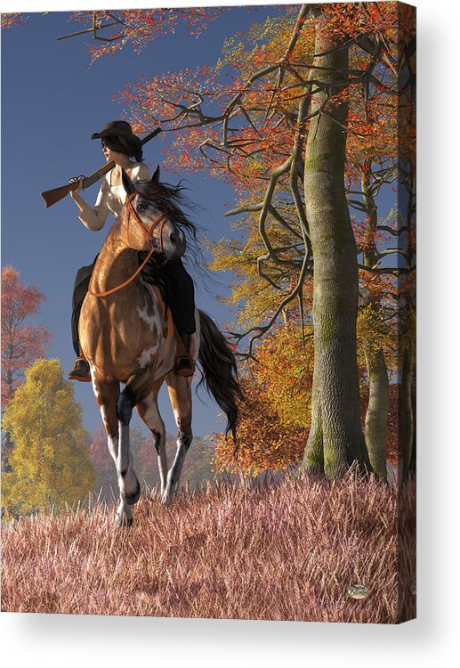 Cowgirl Acrylic Print featuring the digital art Cowgirl Autumn by Daniel Eskridge