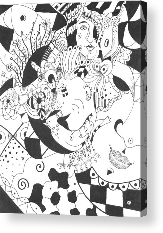 Playful Acrylic Print featuring the drawing Creatures and Features by Helena Tiainen