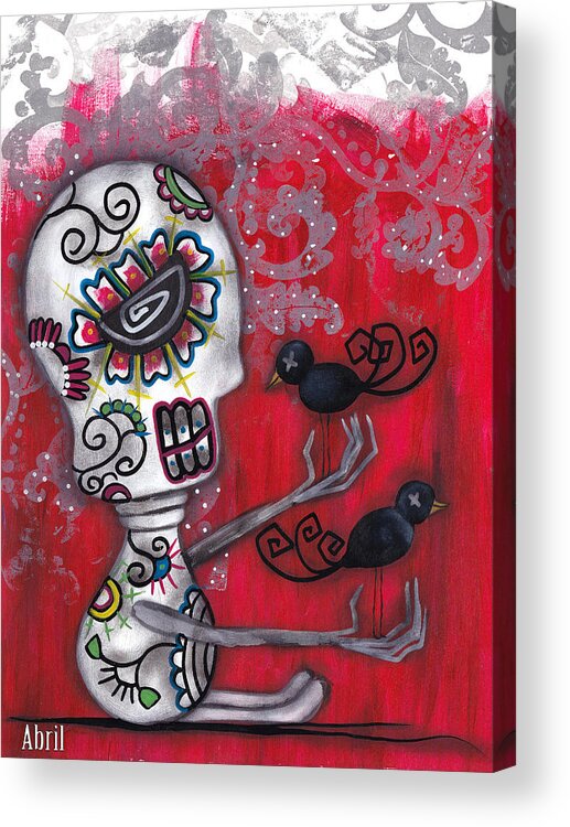 Day Of The Dead Acrylic Print featuring the painting Crow Secrets by Abril Andrade