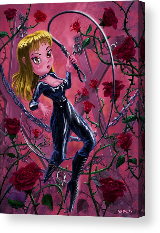 Woman Acrylic Print featuring the digital art Cute Mistress with Whip and Roses by Martin Davey
