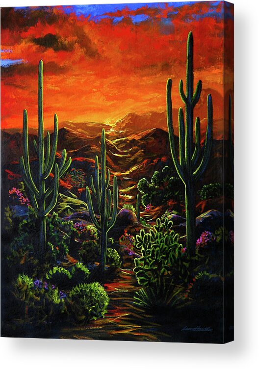 Sunset Acrylic Print featuring the painting Desert Sunset by Lance Headlee