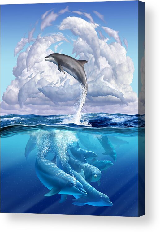 Dolphins Acrylic Print featuring the digital art Dolphonic Symphony by Jerry LoFaro