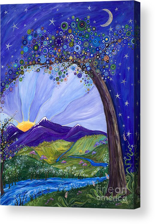 Moon Acrylic Print featuring the painting Dreaming Tree by Tanielle Childers