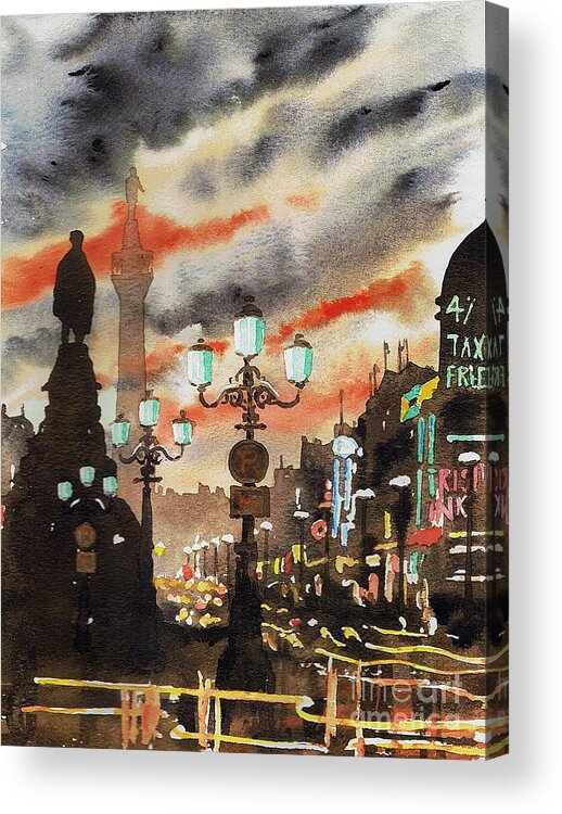 Val Byrne Acrylic Print featuring the painting DUBLIN... The Ghost of Nelson by Val Byrne