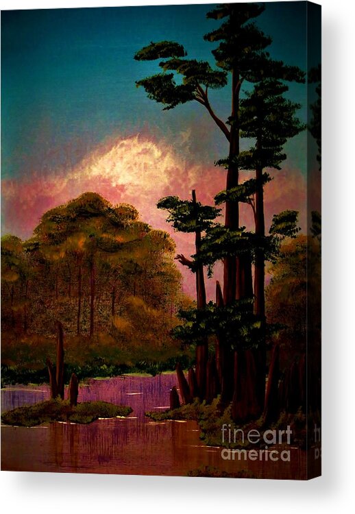 Morning Acrylic Print featuring the painting Early Morning In A Florida Swamp by Tim Townsend