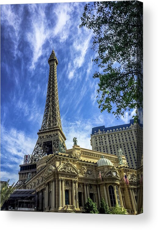 Eiffel Tower Replica At Paris Hotel - Las Vegas Acrylic Print featuring the photograph Eiffel Tower Replica at Paris Hotel - Las Vegas, Nevada by Debra Martz