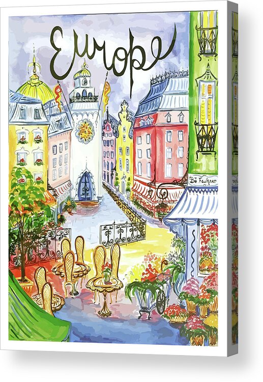 Europe Acrylic Print featuring the painting Europe, cafe, vintage travel poster by Long Shot